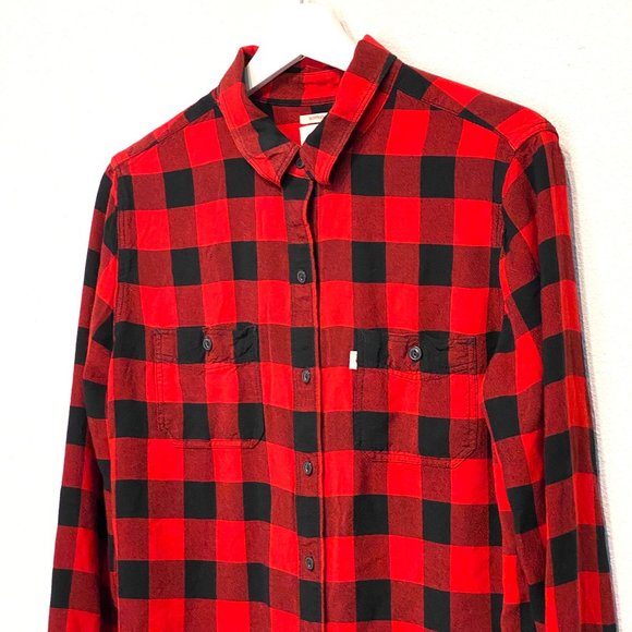 Levis Boyfriend Fit Plaid Long Sleeve Button Down Shirt Top Medium - Picture 9 of 9
